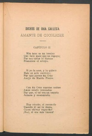 Dichos de una gallega - Amante de Cocoliche: Capítulo II