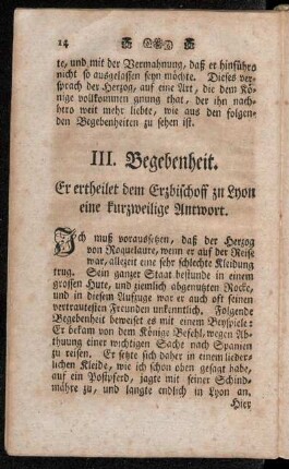 III. Begebenheit. Er ertheilet dem Erzbischoff zu Lyon eine kurzweilige Antwort.