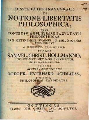 Diss. inaug. de notione libertatis philosophica