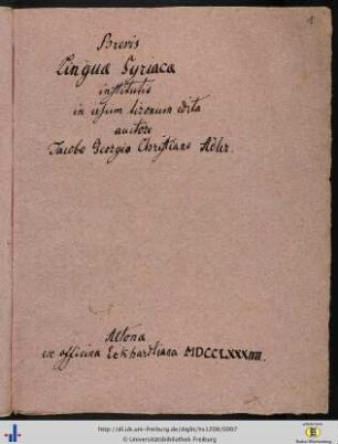 Brevis Linguae Syriacae institutio in usum tironum edita