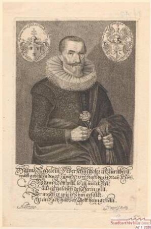 Hans Negelein, Federschmücker in Nürnberg; geb. 22. Juni 1572; gest. 14. Mai 1641