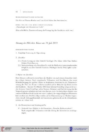 Sitzung der Phil.-hist. Klasse am 19. Juli 2013