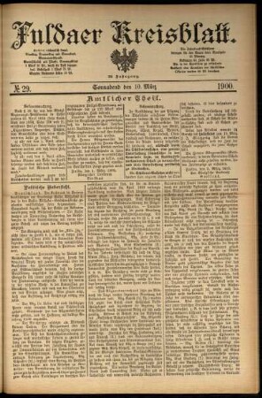 Erste Ausgabe vom Samstag, den 10. März 1900.