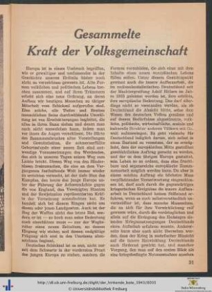 Gesammelte Kraft der Volksgemeinschaft.