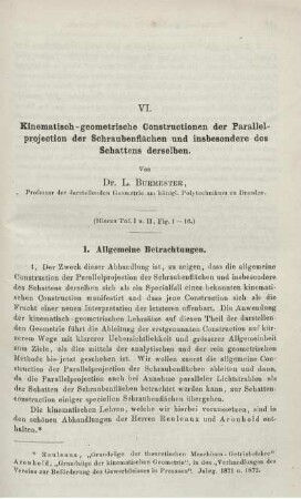 VI. Kinematisch - geometrische Constructionen der Parallelprojection der Schraubenflächen und insbesondere des Schattens derselben.