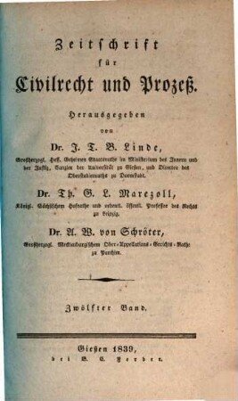 Zeitschrift für Civilrecht und Prozeß. 12, 12. 1839