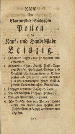 XXX. Die Churfürstlich-Sächsischen Posten in der Kauf- und Handelsstadt Leipzig.
