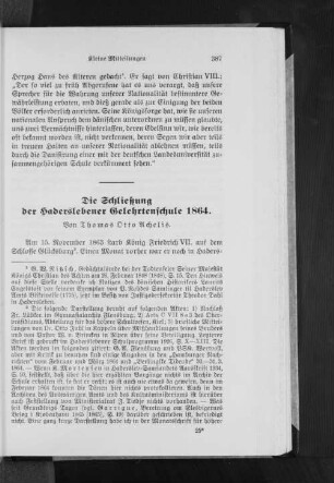 Die Schließung der Haderslebener Gelehrtenschule 1864.
