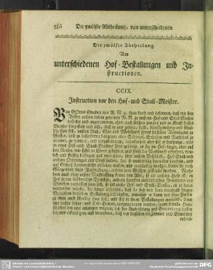 Die zwölfte Abtheilung. Von unterschiedenen Hof-Bestallungen und Instructionen