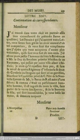 Lettre XXIV. Continuation de correspondance