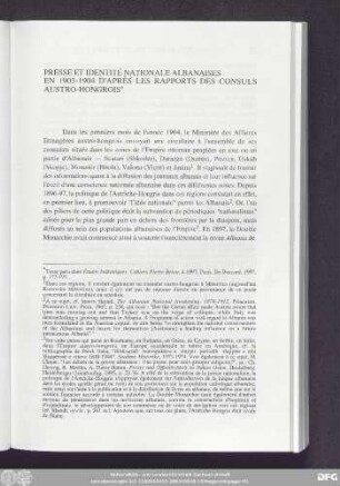 Presse Et Identité Nationale Albanaises En 1903-1904 D'Après Les Rapports Des Consuls Austro-Hongrois