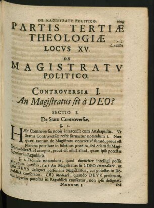 Locus XV. De Magistratu Politico
