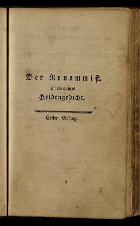 Der Renommist. Ein scherzhaftes Heldengedicht.