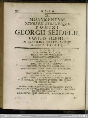 XL. Monumentum Generosi Strenuique Domini Georgii Seidelii, Equitis Silesii, in Republica Vratislaviensi Senatoris