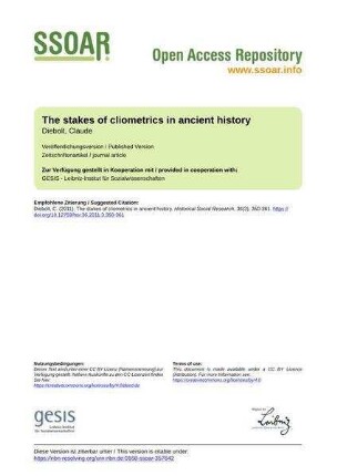 The stakes of cliometrics in ancient history