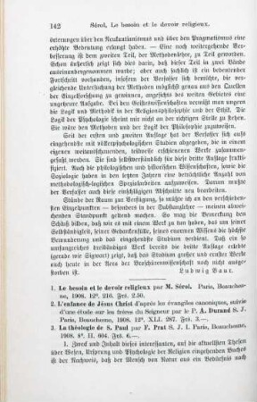 142-144 [Rezension] Sérol, M., Le besoin et le devoir religieux