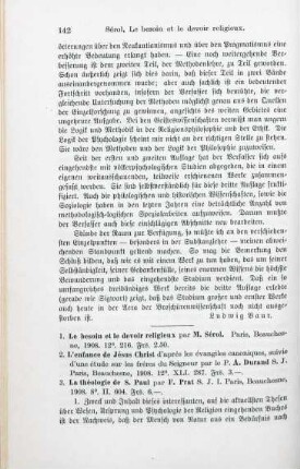 142-144 [Rezension] Sérol, M., Le besoin et le devoir religieux