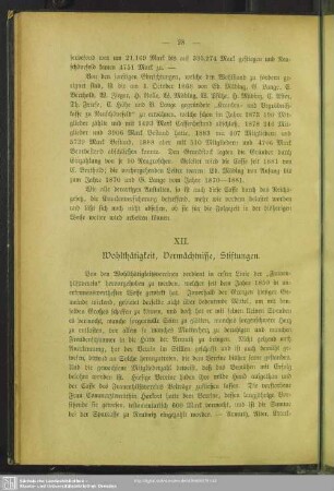 XII. Wohlthätigkeit, Vermächtnisse, Stiftungen