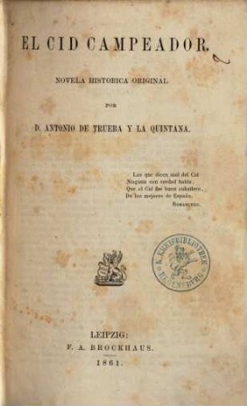 El Cid Campeador : novela historica original