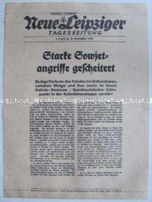 Extrablatt der "Neuen Leipziger Tageszeitung" u.a. zu Kampfhandlungen im Ostkaukasus, Wolga-Don-Gebiet,Kalinin-Ilmensee