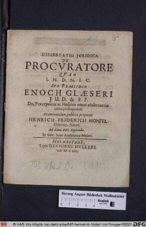 Dissertatio Iuridica De Procuratore