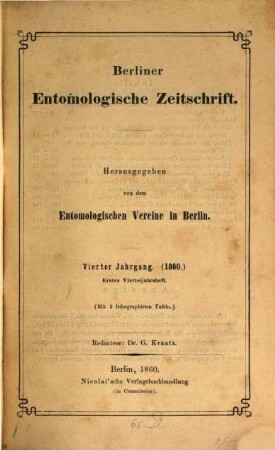 Berliner entomologische Zeitschrift. 4. 1860