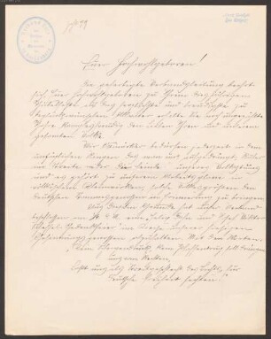 Felix Dahn (1834 - 1912) Nachlass: Brief des Bundes der Germanen, Verband "Teja" in Kornneuburg an Felix Dahn - BSB Ana 580 Bund der Germanen, Verband Teja in Kornneuburg