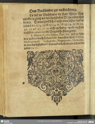 Dem Buchbinder zur nachrichtung