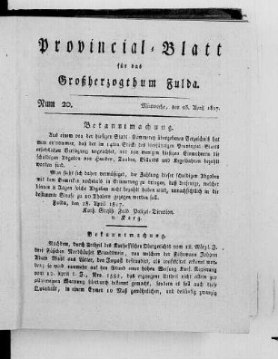 Num. 20, Ausgabe vom 23. April 1817