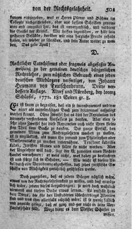 Rechtlicher Catechismus oder fragweis abgefaßte Anweisung zu der gemeinen deutschen bürgerlichen Rechtslehre. 3.verb.Ausg.