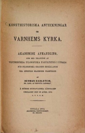 Konsthistoriska anteckningar om Varnhems Ryrka : Akademisk afhandling