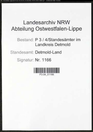 Heiratsregister Standesamt Detmold-Land