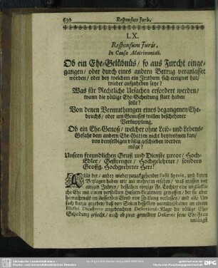 LX. [Responsum Juris, In Causa Matrimoniali]