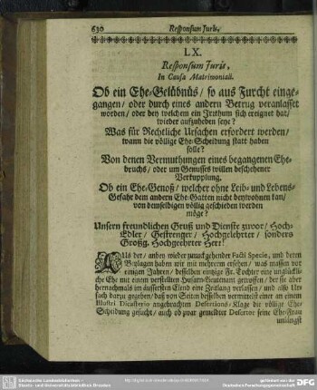 LX. [Responsum Juris, In Causa Matrimoniali]