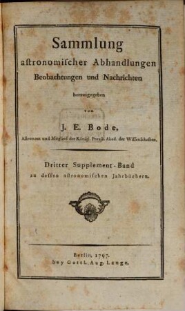 Sammlung astronomischer Abhandlungen, Beobachtungen und Nachrichten. 3. 1797
