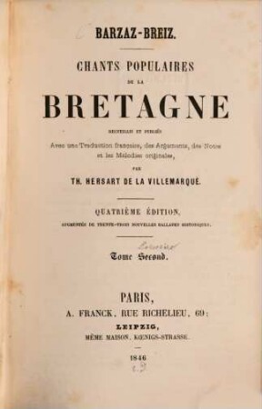 Barzaz-Breiz : chants populaires de la Bretagne, 1