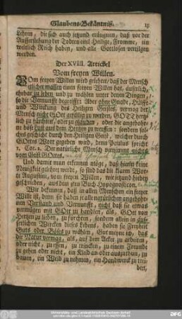 Der XVIII. Artickel. Vom freyen Willen.