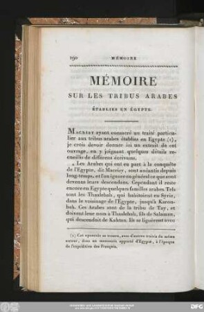 Mémoire Sur Les Tribus Arabes Établies En Égypte.