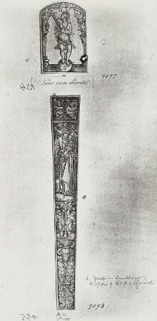 oben: Lucretia, unten: Messerscheide, mit Liebespaar