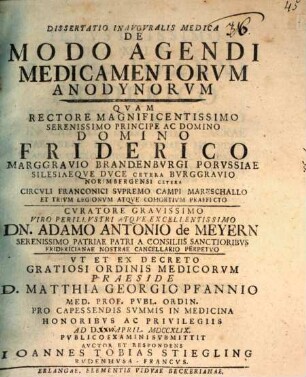 Dissertatio inavgvralis medica De modo agendi medicamentorvm anodynorvm