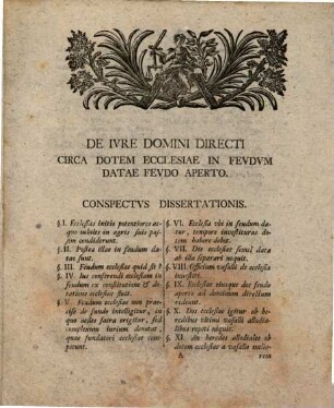 Diss. de iure domini directi circa dotem ecclesiae in feudum datae feudo aperto