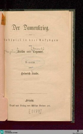 Der Damenkrieg : Lustspiel in drei Aufzügen