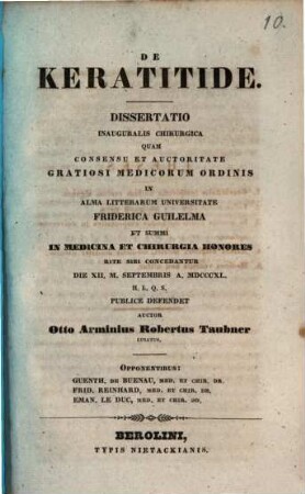 De keratitide : dissertatio inauguralis chirurgica