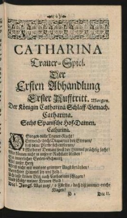 Catharina Trauer-Spiel. Der Ersten Abhandlung ...