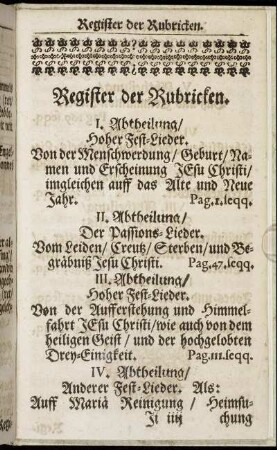 Register der Rubricken.
