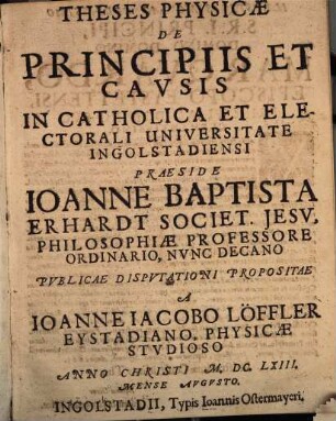 Theses Physicae De Principiis Et Cavsis