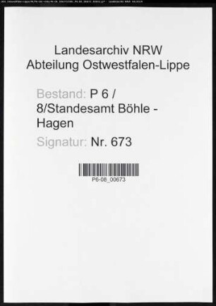 Sterberegister Standesamt Hagen-Böhle-Hagen (Sitz Altenhagen)