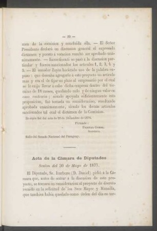 Acta de la Cámara de Diputados : Sesión del 30 de Mayo de 1877.