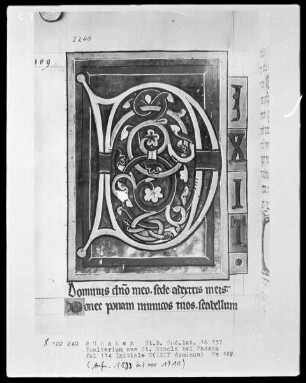 Psalterium mit Kalendar aus Sankt Nicola bei Passau — Initiale D (ixit dominus), Folio 114 recto