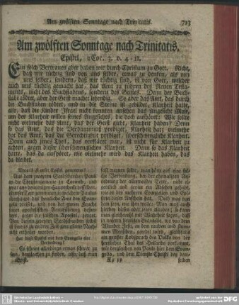 Am zwölften Sonntage nach Trinitatis. Epistel, 2 Cor. 3, v. 4-11